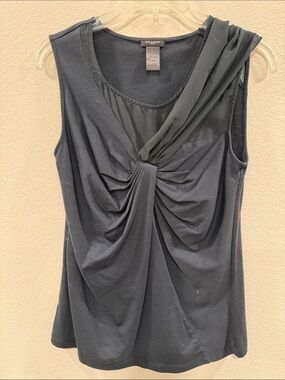Ann Taylor Dark Grey Sleeveless Twist-Front Camisole with Sheer Accent
